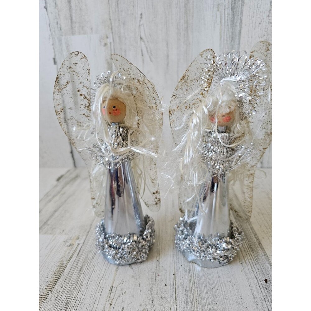 Antique silver angel cherub cardboard set Xmas‎ vintage